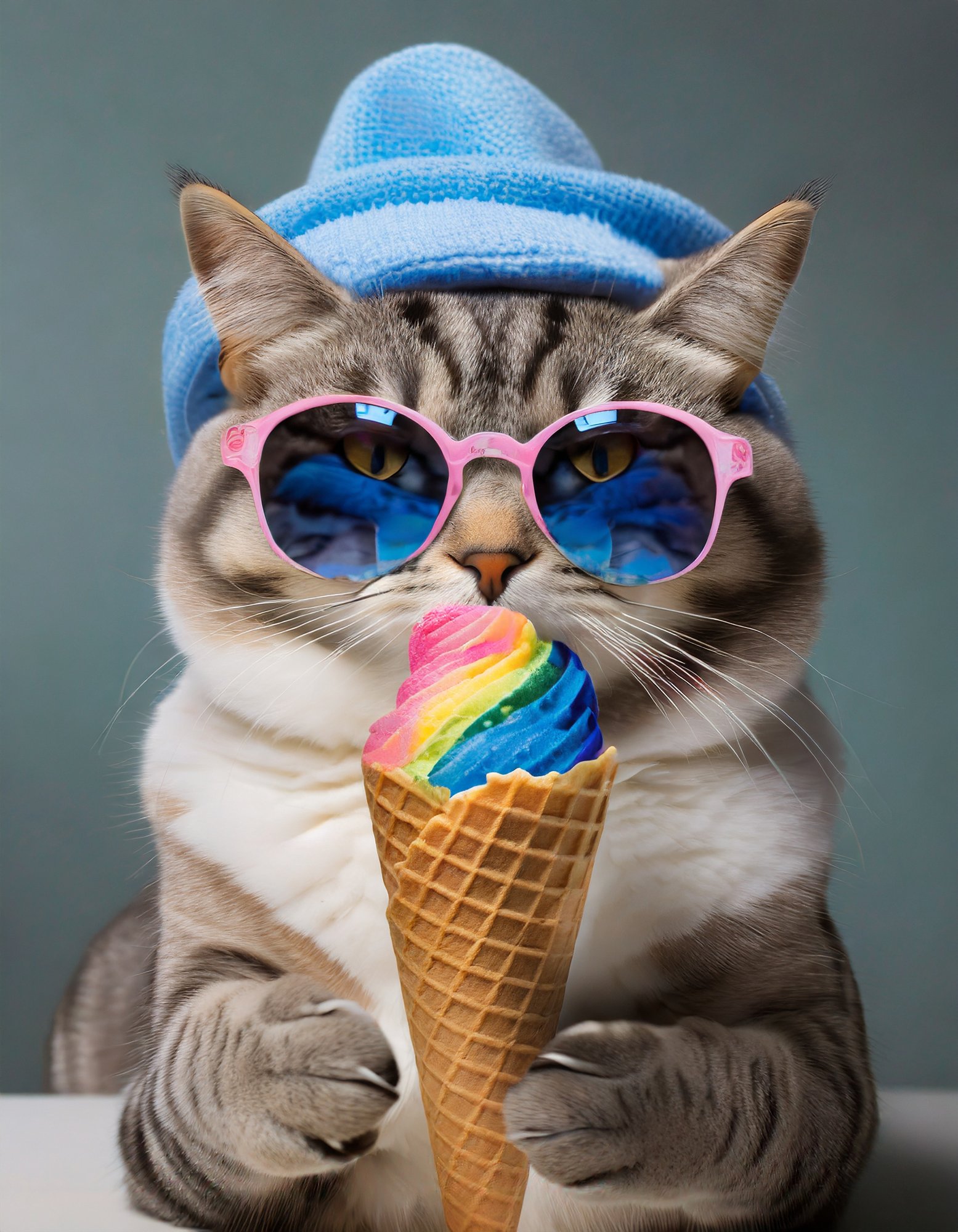 DCR Cat with rainbow ice cream