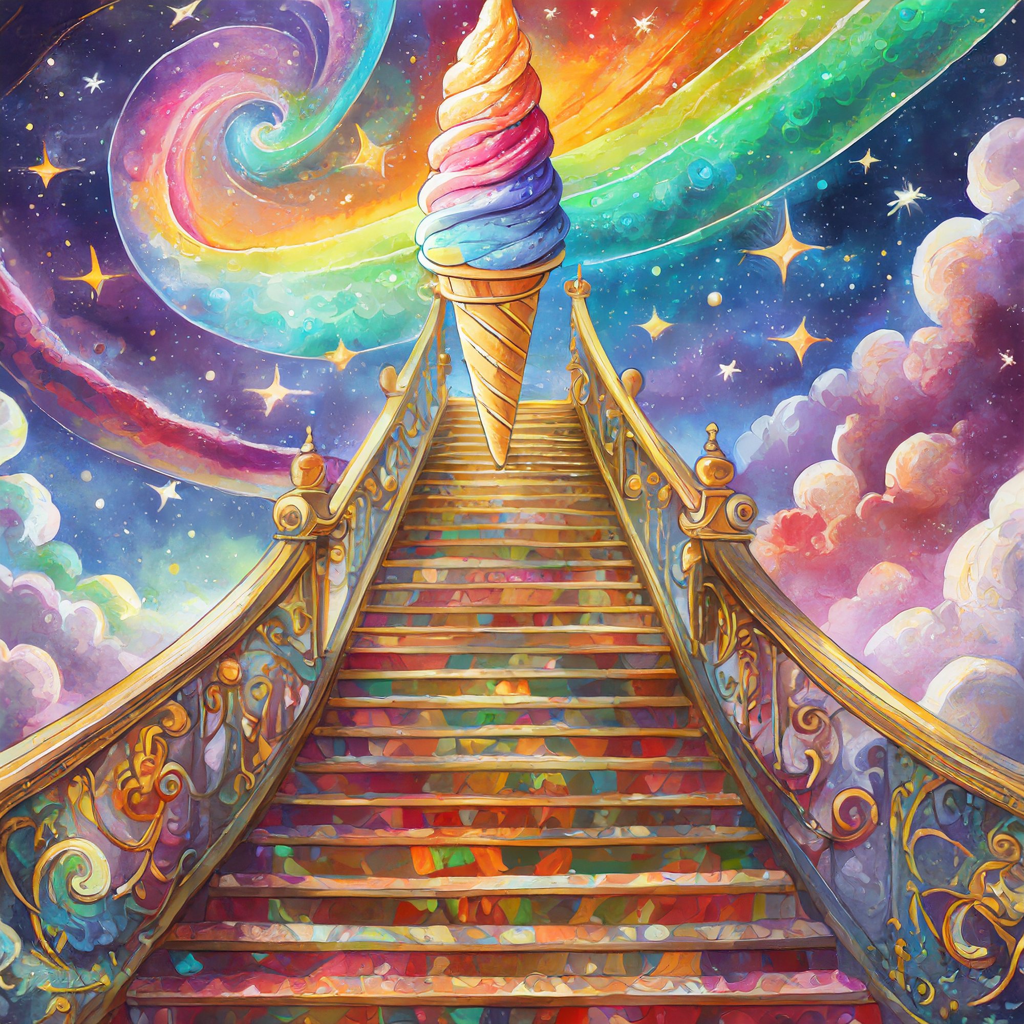 Firefly stairway up to galaxy, universe, & stars in heaven and place an sugar cone rainbow icre crea (1)-1